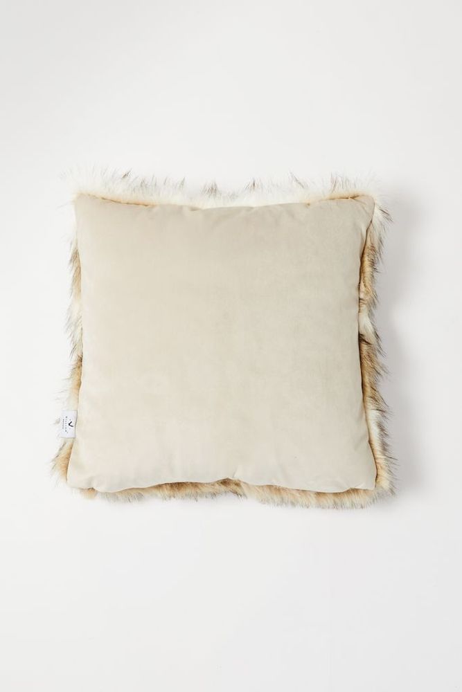 Homewear - Luxury Faux Fur Cushion, Coyote with a Plain Chalk backing.. - WILLIAM WORLD MADE