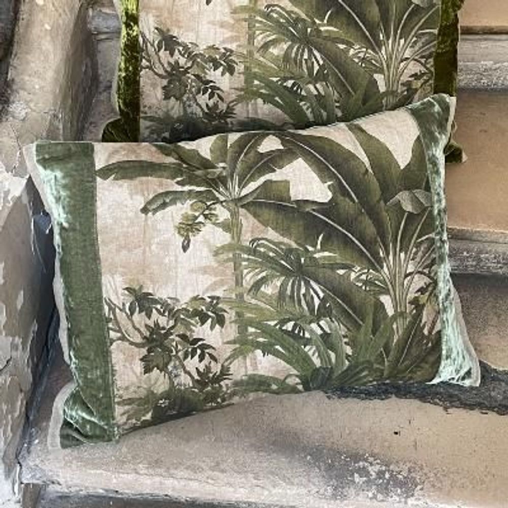 Coussins textile - COCHIN Housse de coussin en lin imprimé multicolore Ananbo 40x55 cm Céladon - EN FIL D'INDIENNE...