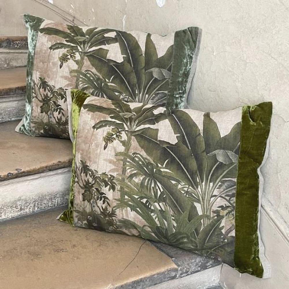 Coussins textile - COCHIN Housse de coussin en lin imprimé multicolore Ananbo 40x55 cm Céladon - EN FIL D'INDIENNE...