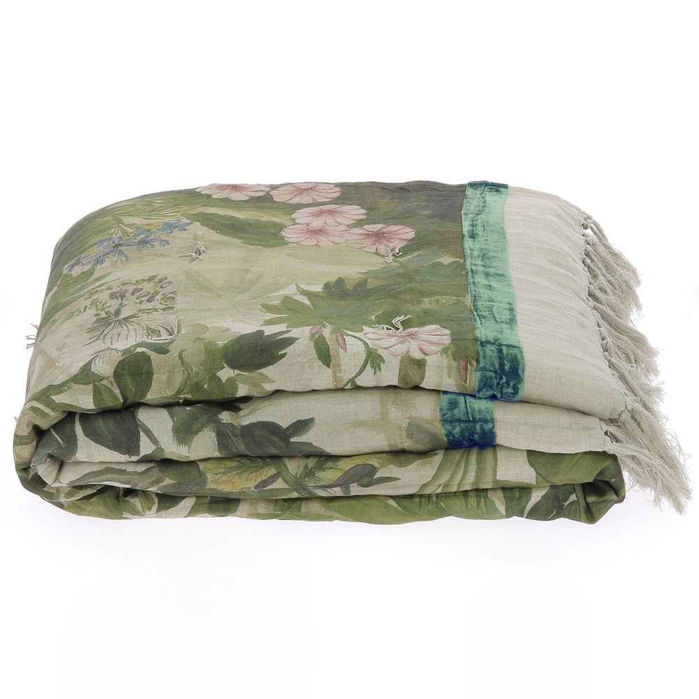 Linge de lit - COCHIN Plaid en lin imprimé Ananbo 140x250 cm CELADON - EN FIL D'INDIENNE...