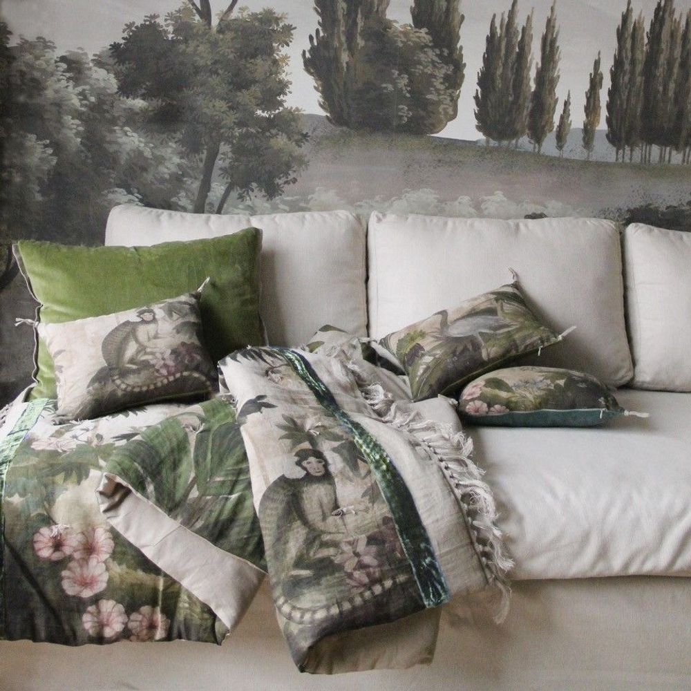 Linge de lit - COCHIN Plaid en lin imprimé Ananbo 140x250 cm CELADON - EN FIL D'INDIENNE...