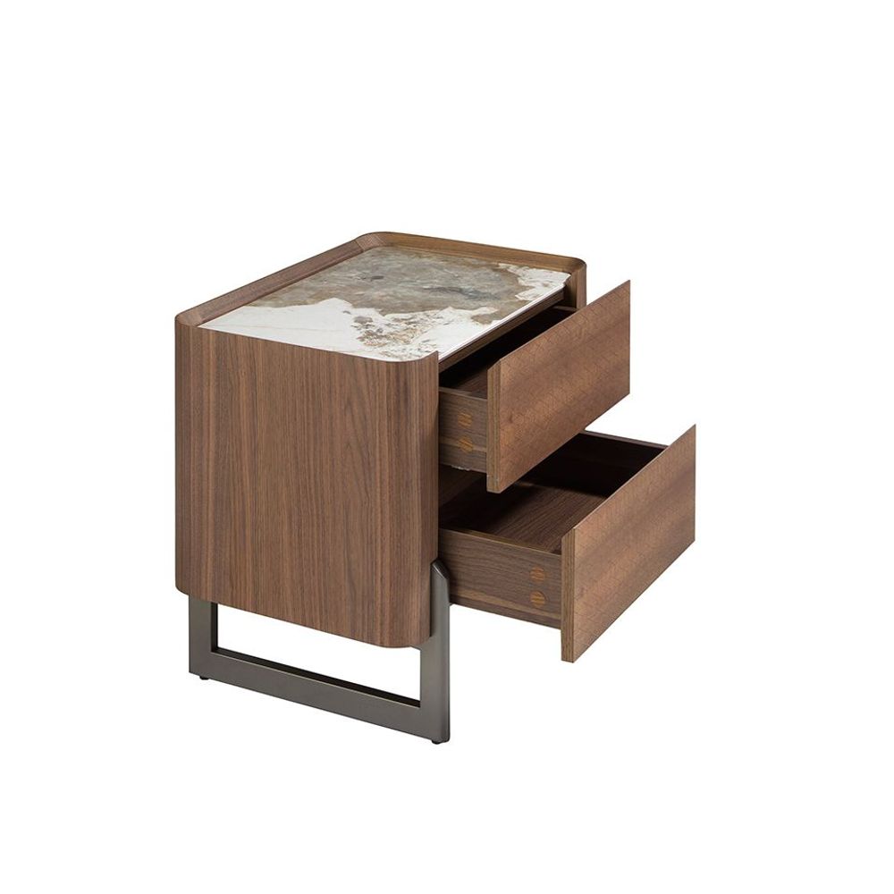 Tables de nuit - Table de chevet en noyer et acier métallisé foncé avec plateau en marbre de porcelaine - ANGEL CERDÁ