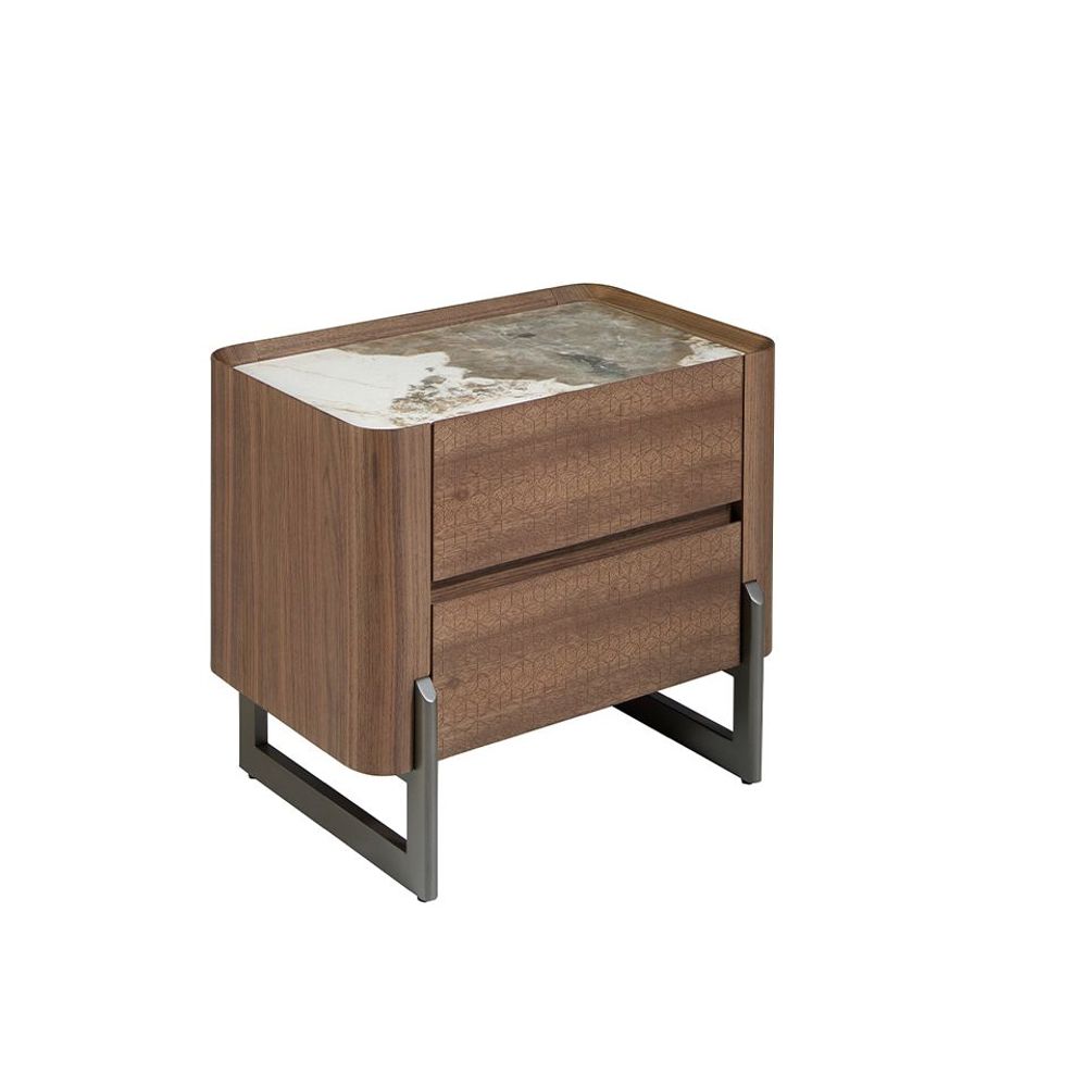 Tables de nuit - Table de chevet en noyer et acier métallisé foncé avec plateau en marbre de porcelaine - ANGEL CERDÁ