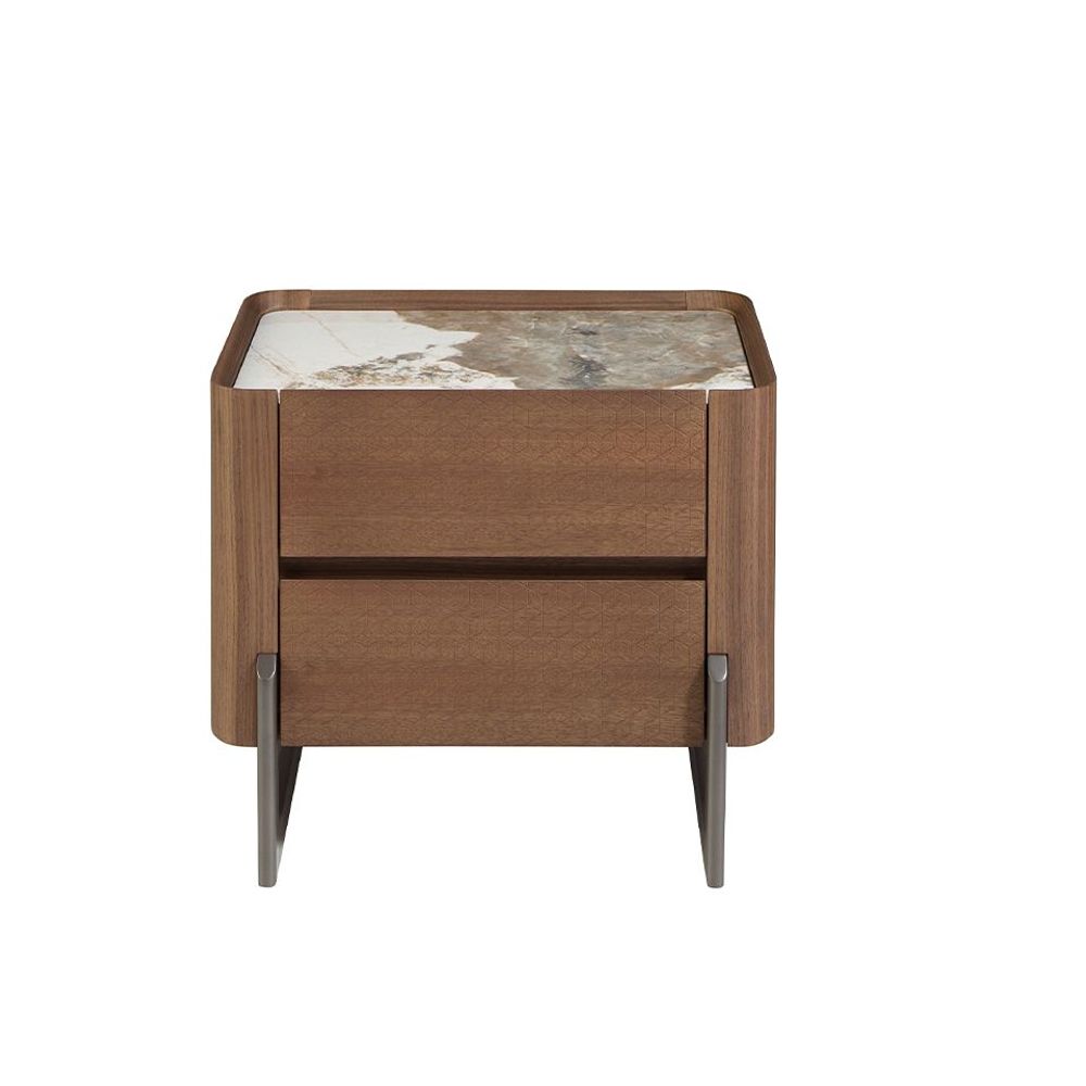 Tables de nuit - Table de chevet en noyer et acier métallisé foncé avec plateau en marbre de porcelaine - ANGEL CERDÁ