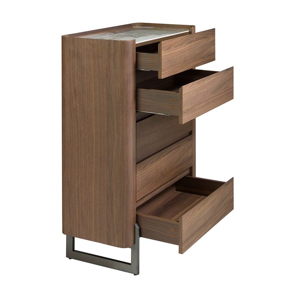 Sideboards - Walnut and metallic dark steel chiffonier with porcelain marble top - ANGEL CERDÁ