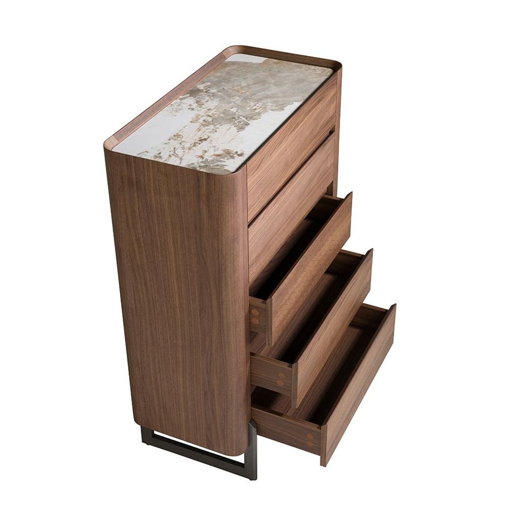Sideboards - Walnut and metallic dark steel chiffonier with porcelain marble top - ANGEL CERDÁ