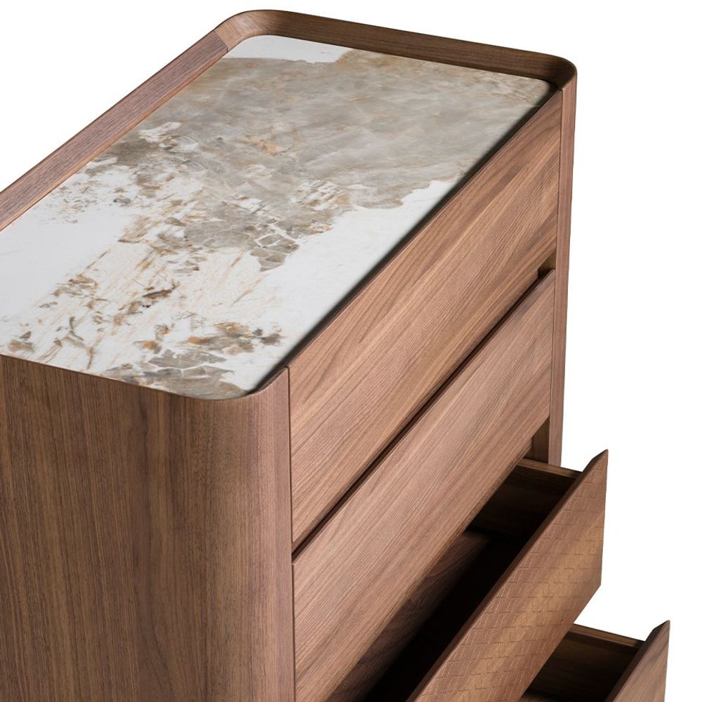 Sideboards - Walnut and metallic dark steel chiffonier with porcelain marble top - ANGEL CERDÁ