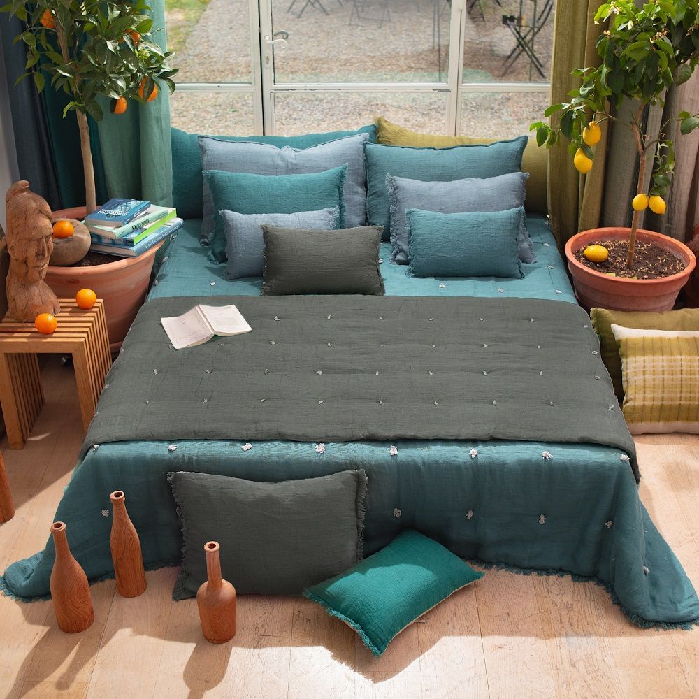 Plaids - ETAMINE Bout de lit 90x200 cm ETAMINE 2 ANTHRACITE - EN FIL D'INDIENNE...