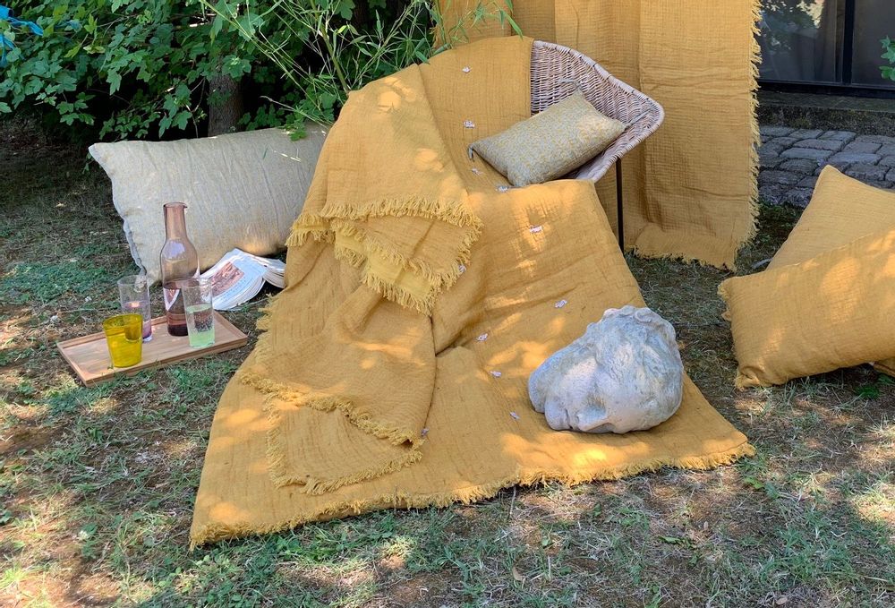 Plaids - ETAMINE Bout de lit 90x200 cm ETAMINE 2 TABAC - EN FIL D'INDIENNE...