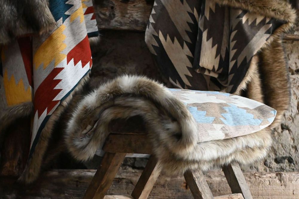 Homewear - Luxury faux fur throw, Coyote with a Sky Navajo backing. - WILLIAM WORLD MADE