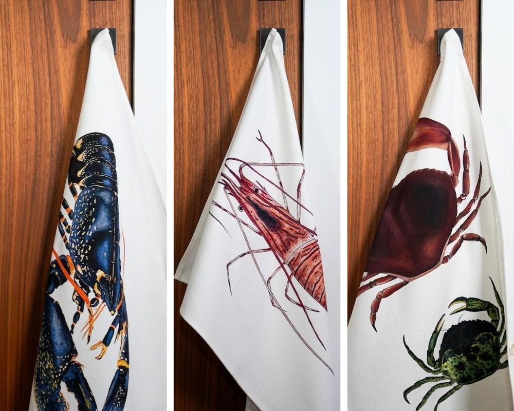 Dish towels - Set of 100% cotton printed tea towels: The Crustaceans of the Tide - VAREK ILLUSTRATIONS