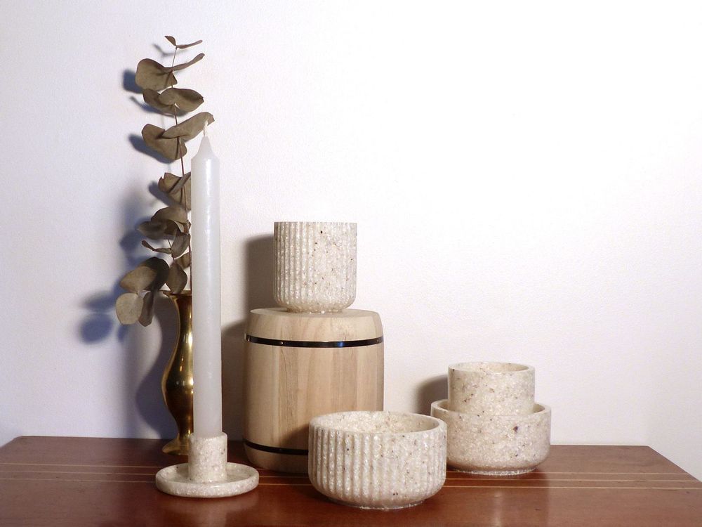 Design objects - Handmade jars & candle holder made of recycled oyster shells Materialys - MATERIALYS