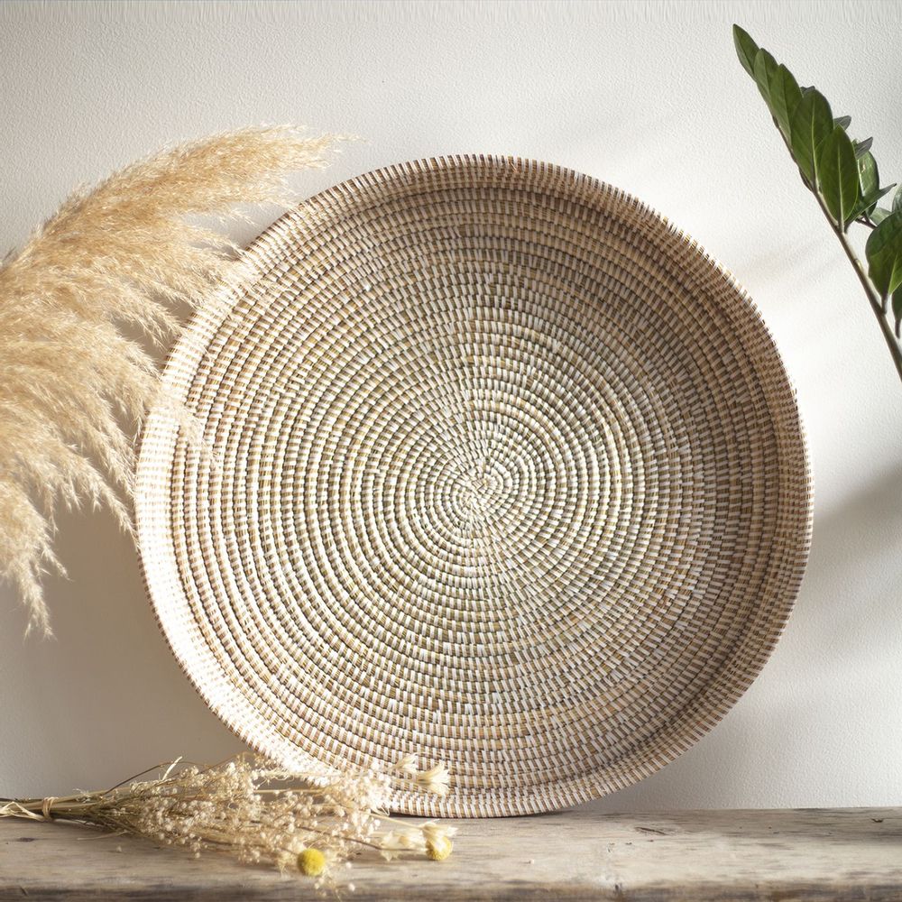Plats et saladiers - PLATEAU LARGE Panier Africain Blanc Ø 58 cm - KAWOBAZAAR