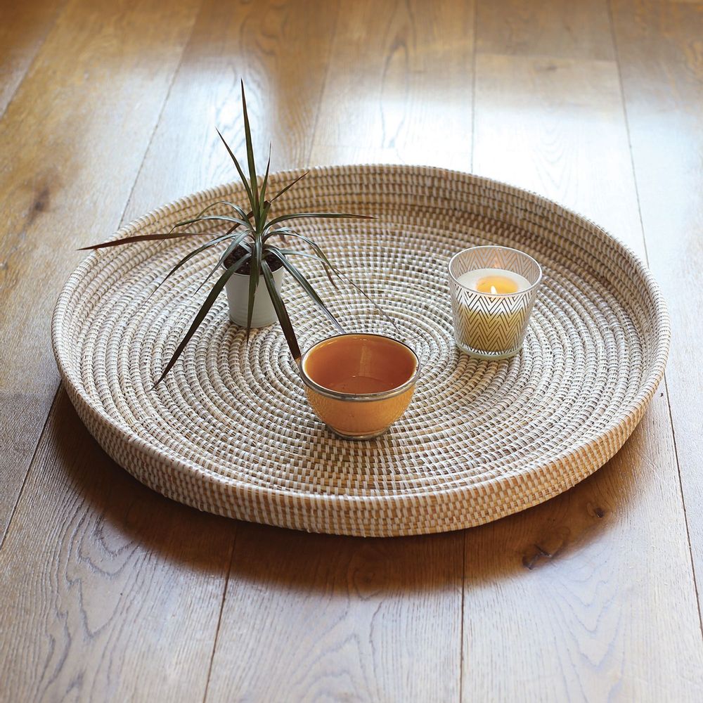 Plats et saladiers - PLATEAU LARGE Panier Africain Blanc Ø 58 cm - KAWOBAZAAR