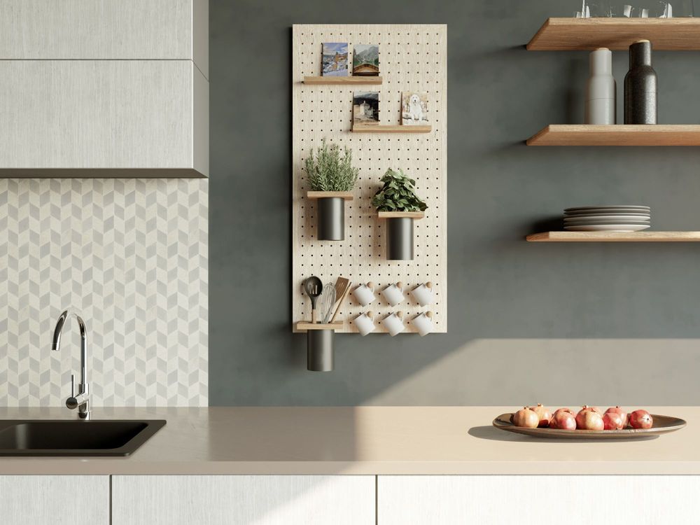 Meubles de cuisines - Panneau perforé Pegboard en bois pour cuisine aménagé - QUARK