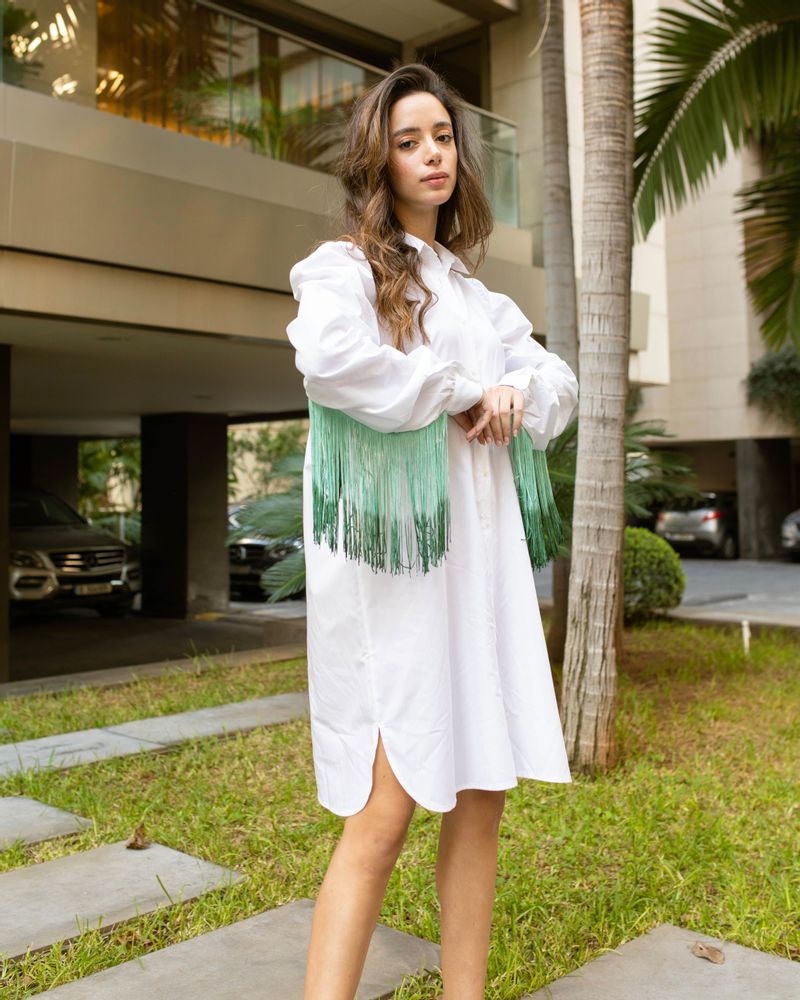 Prêt-à-porter - Puffed Shoulders Shirt Dress With Fringes - HYA CONCEPT STORE