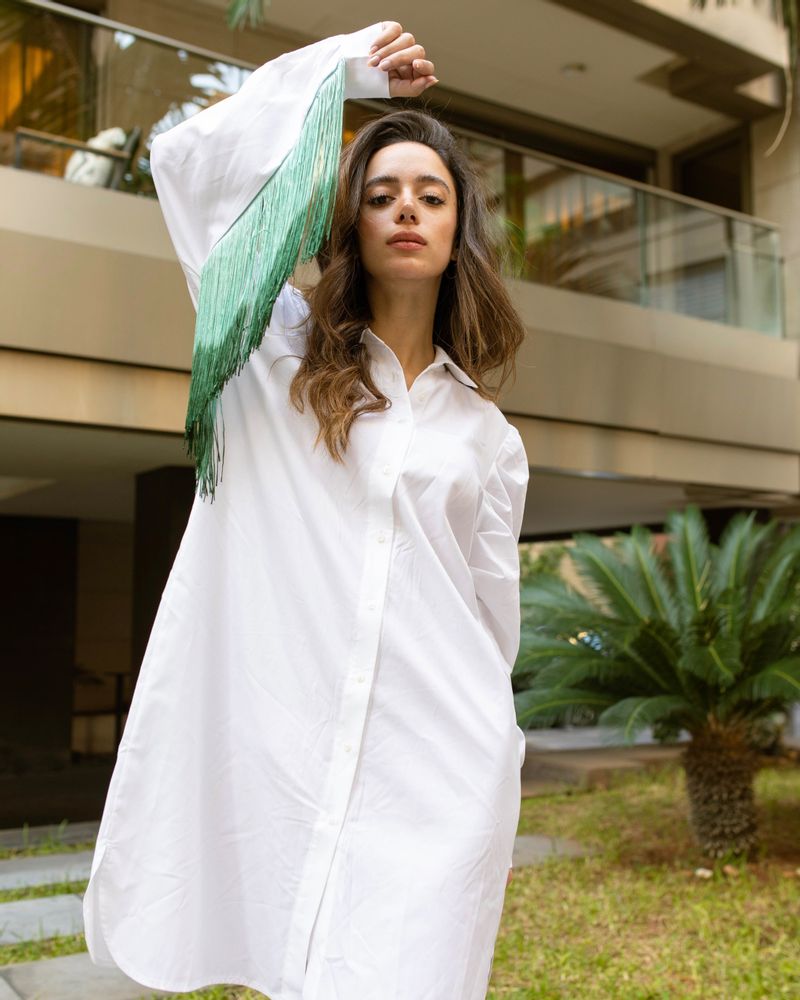 Prêt-à-porter - Puffed Shoulders Shirt Dress With Fringes - HYA CONCEPT STORE