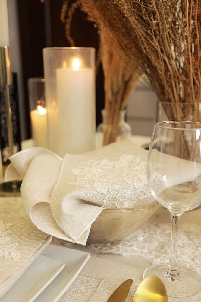 Serviettes - Couvre-pain beige en dentelle - HYA CONCEPT STORE