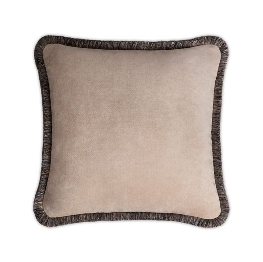 Coussins - Happy Pillow Velvet Beige With Multicolor Fringes - LO DECOR