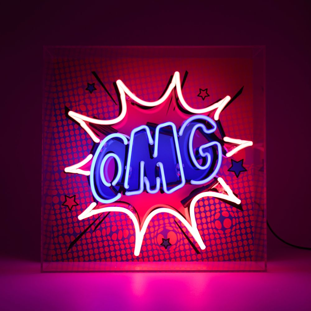 Table lamps - Large 'OMG' Acrylic Box Neon - LOCOMOCEAN
