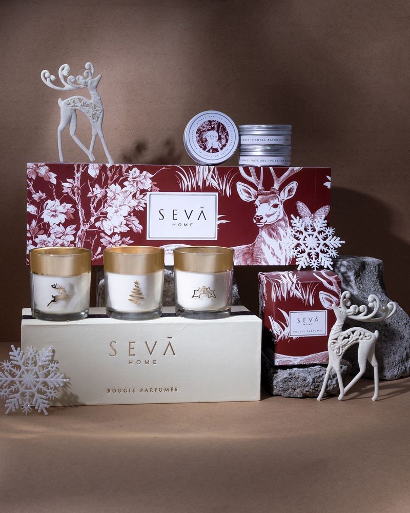 Candles - Reindeer Cheer Hamper - Enchante collection(Festive Trio) + Travel Set - SEVA HOME