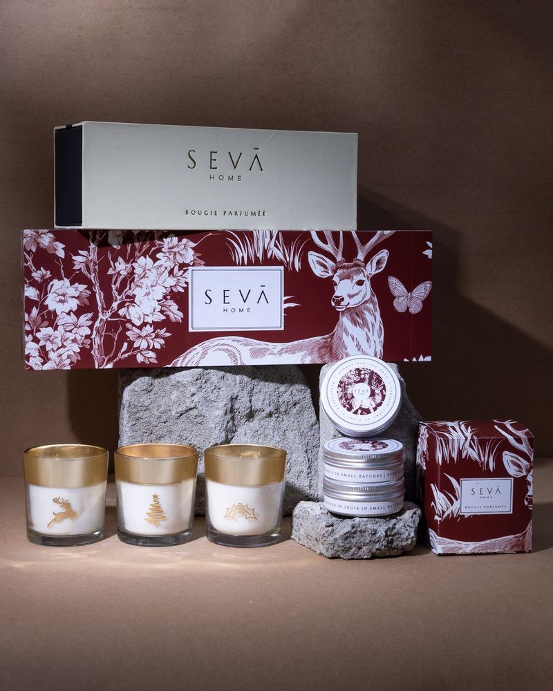 Candles - Reindeer Cheer Hamper - Enchante collection(Festive Trio) + Travel Set - SEVA HOME