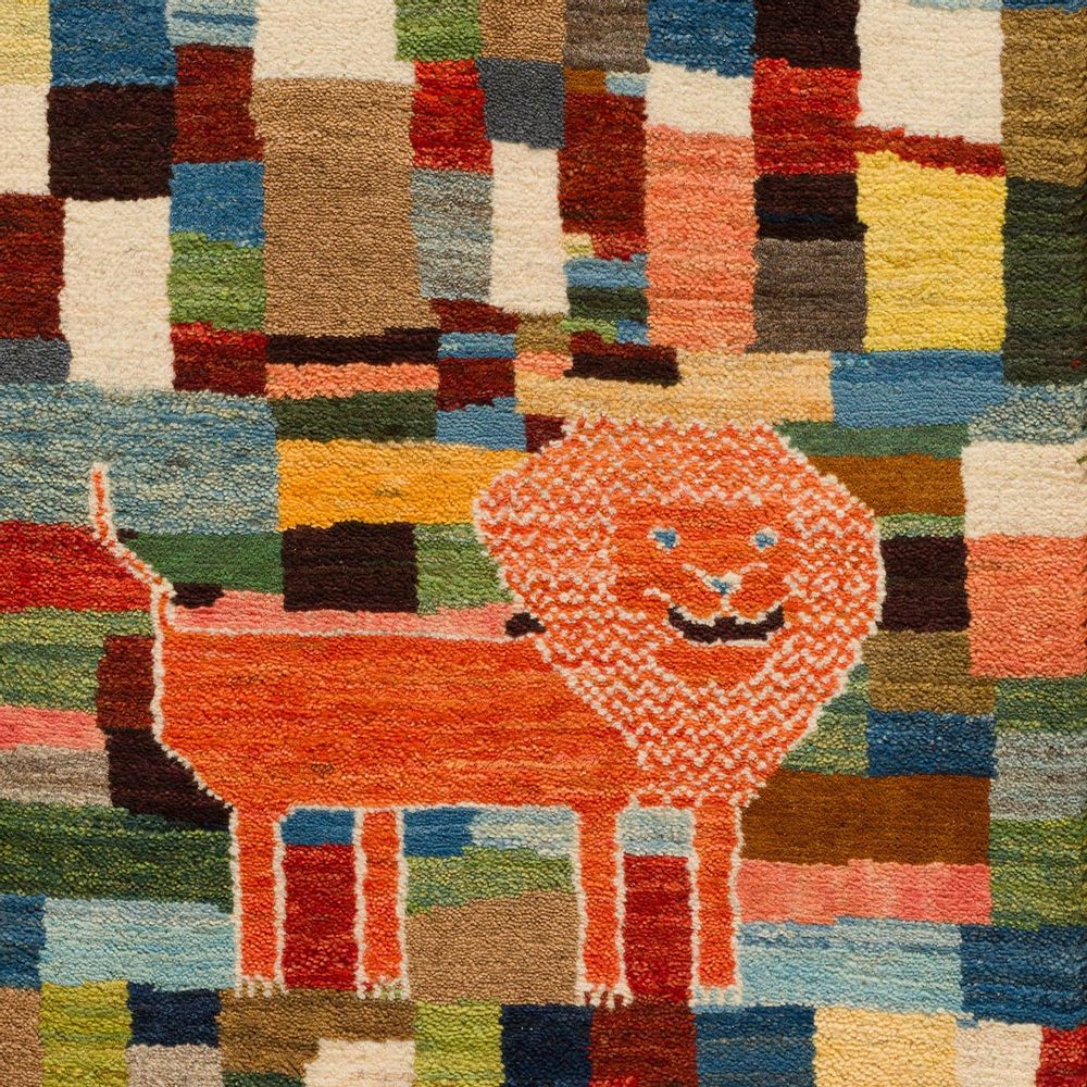 Design carpets - Mystical Lion amidst Polychrome Squares runner, Super Fine Gabbeh - ZOLLANVARI INTERNATIONAL