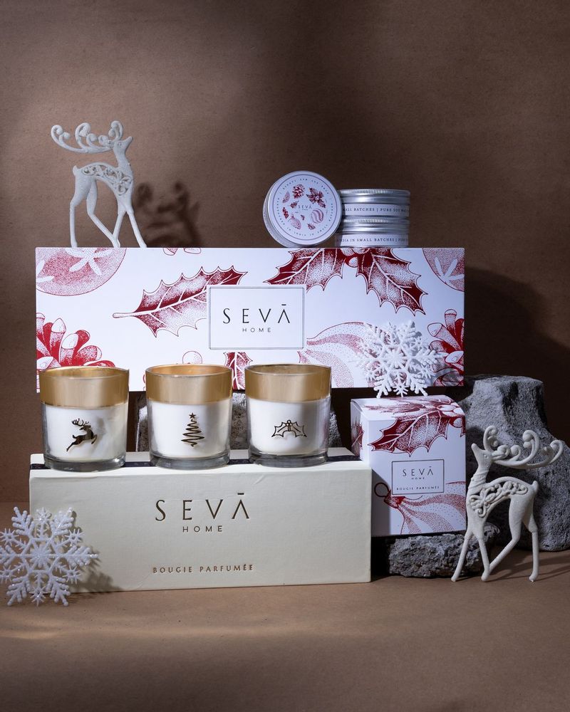 Candles - Ornament Cheer Hamper - Enchante collection( Festive Trio) + Travel Set - SEVA HOME