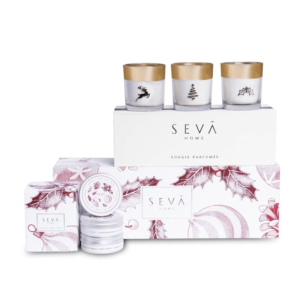 Candles - Ornament Cheer Hamper - Enchante collection( Festive Trio) + Travel Set - SEVA HOME