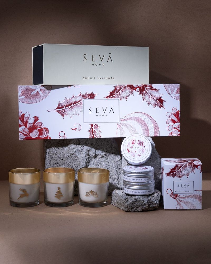 Candles - Ornament Cheer Hamper - Enchante collection( Festive Trio) + Travel Set - SEVA HOME