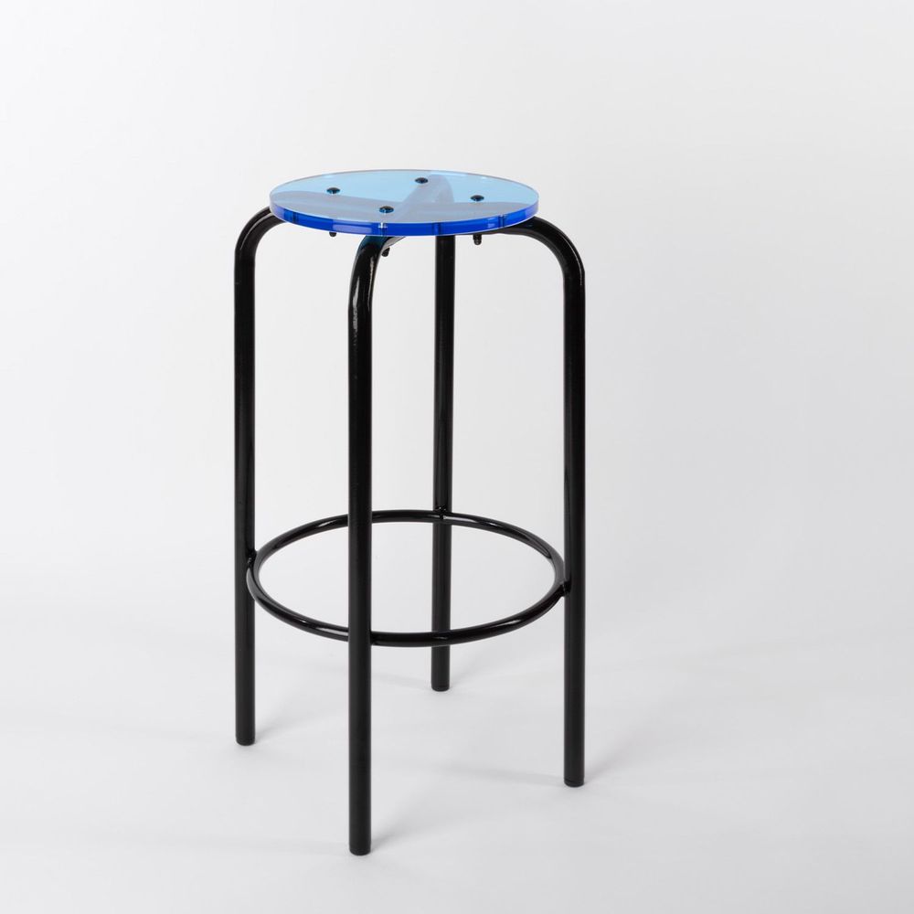 Tabourets - Tabouret Haut verre acrylique coloré | Black Pop - LAURENT BADIER DESIGN