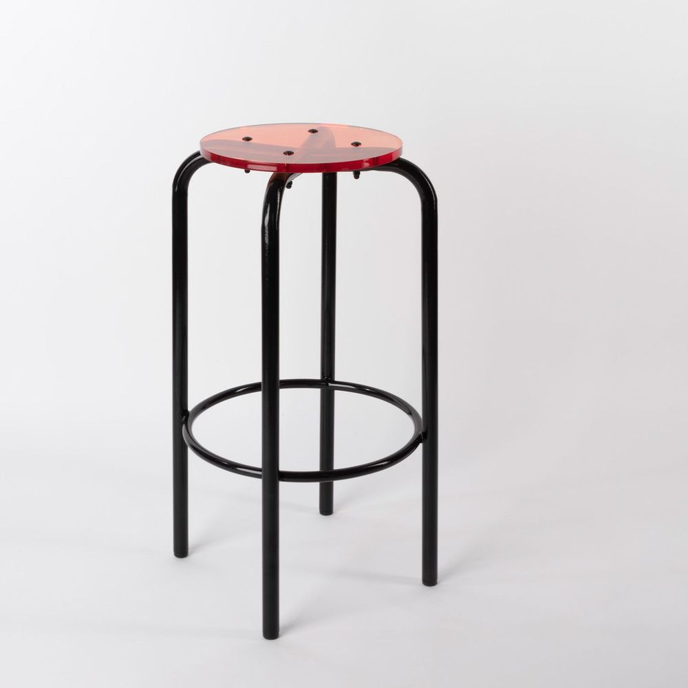 Tabourets - Tabouret Haut verre acrylique coloré | Black Pop - LAURENT BADIER DESIGN