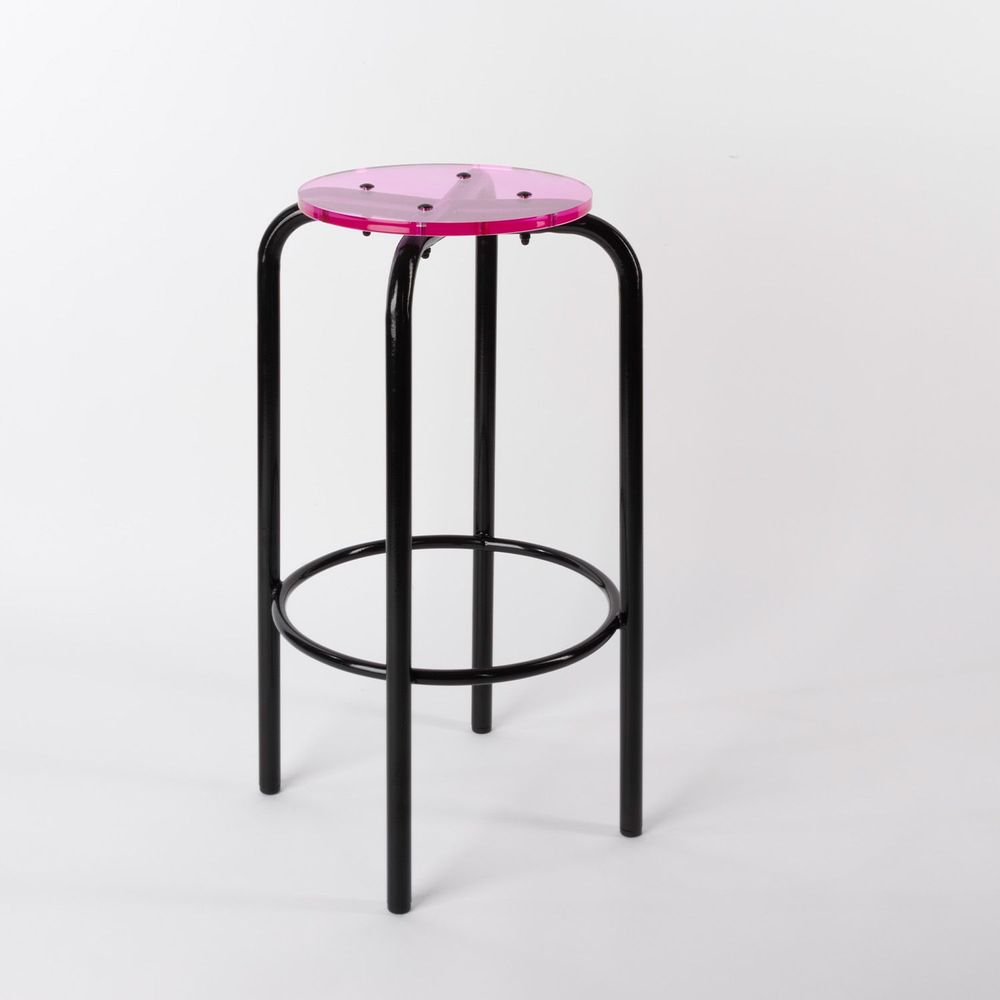 Tabourets - Tabouret Haut verre acrylique coloré | Black Pop - LAURENT BADIER DESIGN