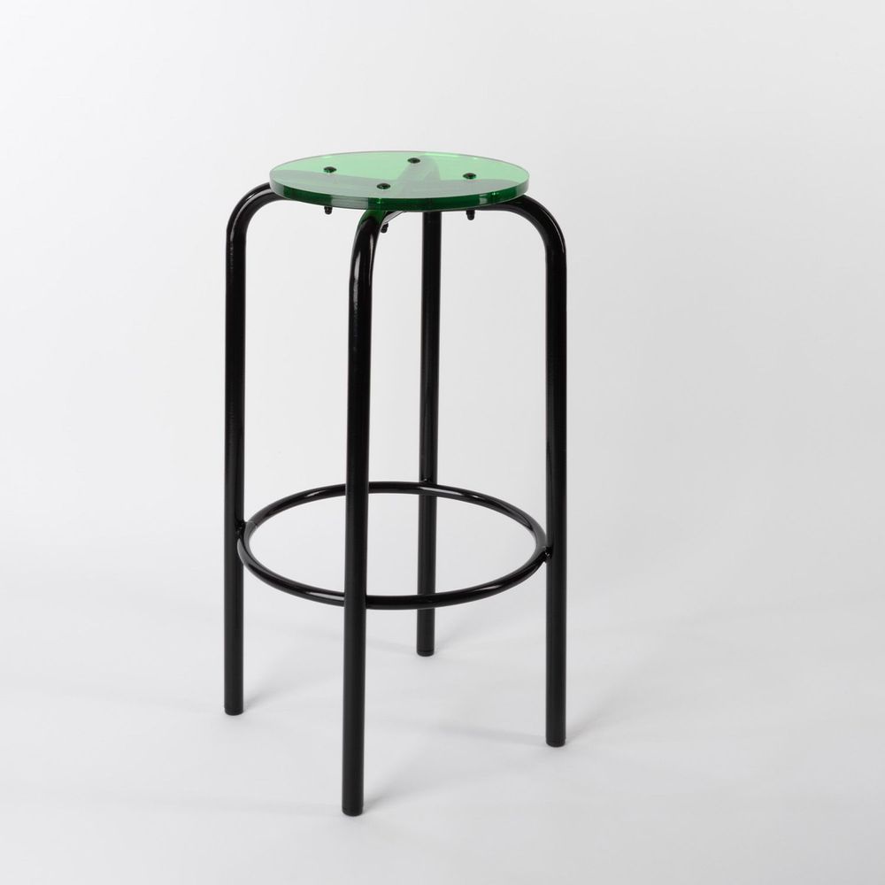 Tabourets - Tabouret Haut verre acrylique coloré | Black Pop - LAURENT BADIER DESIGN