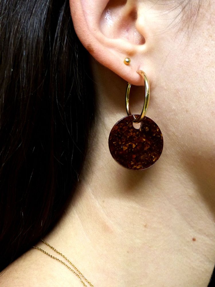 Jewelry - Gold-plated hoop earrings and round pendant made of recycled materials - Materialys - MATERIALYS