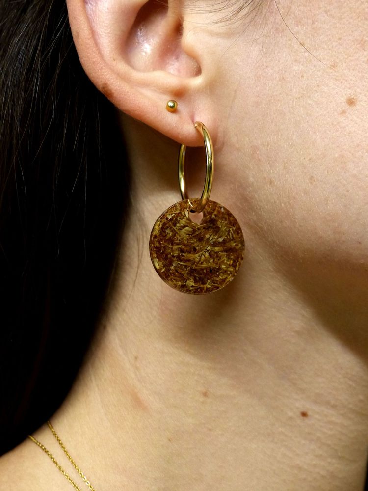 Jewelry - Gold-plated hoop earrings and round pendant made of recycled materials - Materialys - MATERIALYS