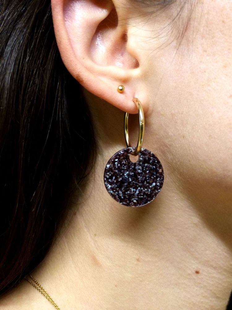 Jewelry - Gold-plated hoop earrings and round pendant made of recycled materials - Materialys - MATERIALYS