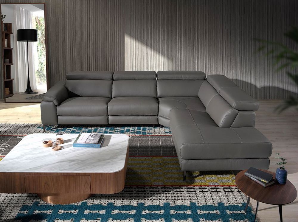 Sofas - Corner sofa upholstered in grey leather leather - ANGEL CERDÁ