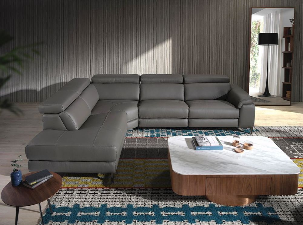 Sofas - Corner sofa upholstered in grey leather leather - ANGEL CERDÁ