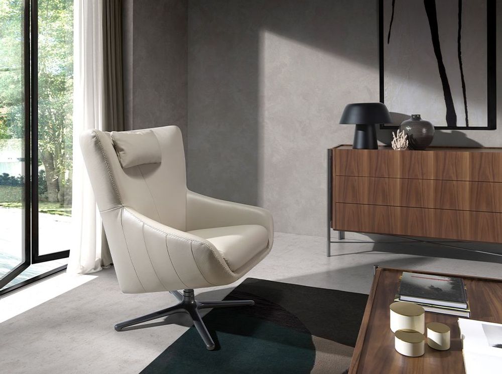 Armchairs - Leather swivel armchair with removable cushion - ANGEL CERDÁ