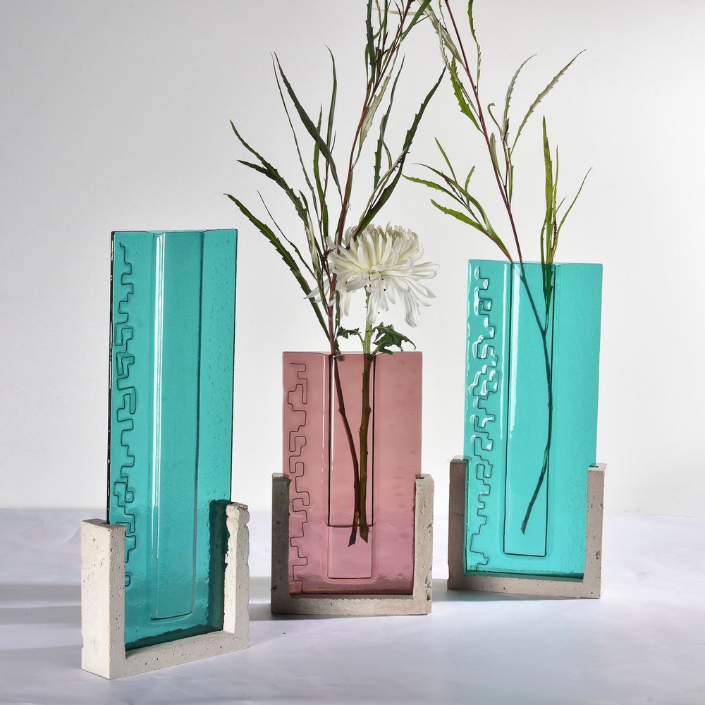 Verre d'art - Vase . HOLLETOWN & RETBA . Triptyque . Collection Canopée - AURORE BOUTER GLASS ART