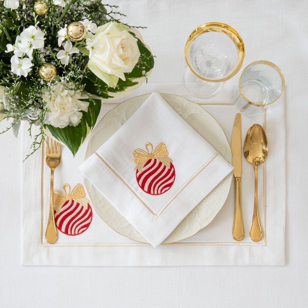 Table linen - Jingle Bells & Christmas Bauble Panama Collection - ROSEBERRY HOME