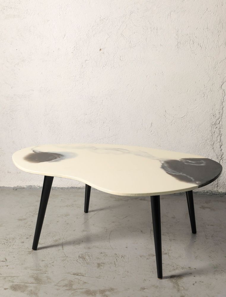 Pièces uniques - Table basse Modern Art blanc-noir, irrégulière, mat - SI DECO