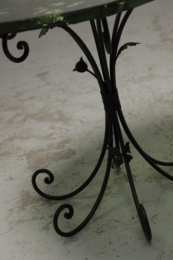 Décorations florales - Table à manger en résine verte avec fleurs naturelles, pied fait main - SI DECO
