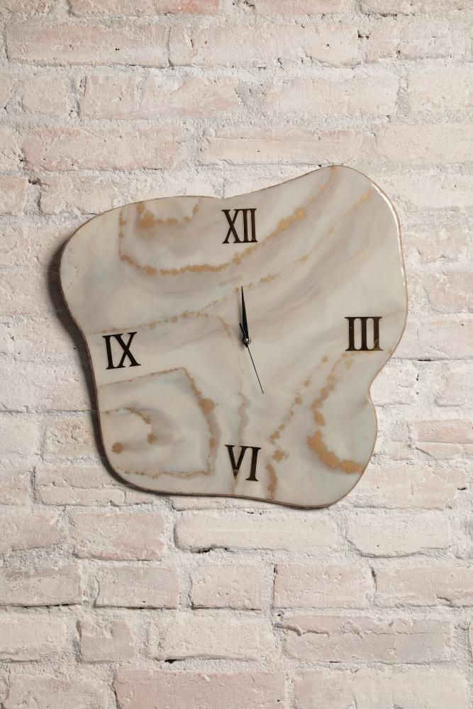 Clocks - Irnregular Form Resin Wall Clock with Gold Details - SI DECO