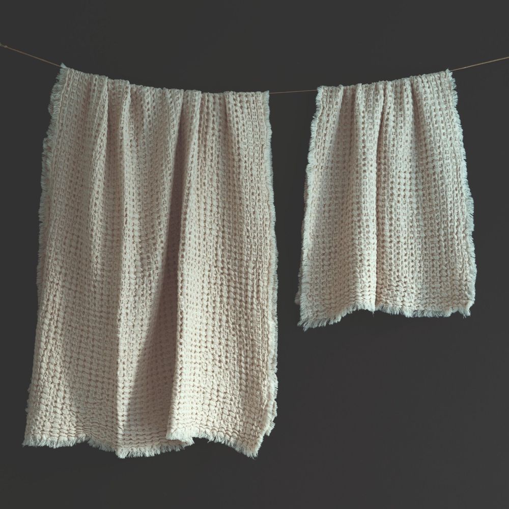 Serviettes de bain - Serviette de toilette en coton Waffle ciment - MAISON D'ÉTÉ