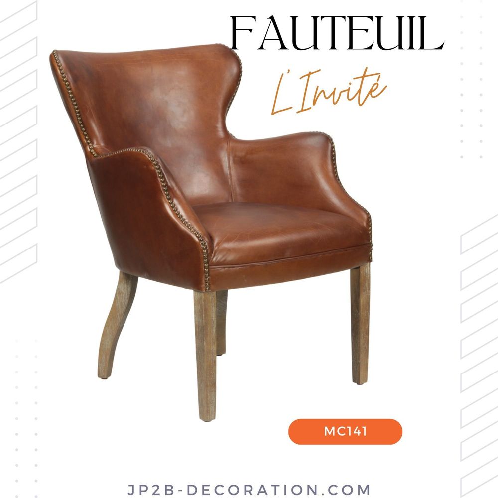 Armchairs - L'invité Cigar Armchair in Leather - Simple and Elegant Design - JP2B DECORATION