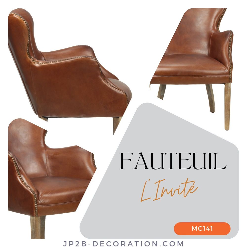 Armchairs - L'invité Cigar Armchair in Leather - Simple and Elegant Design - JP2B DECORATION