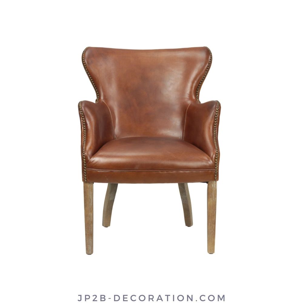 Armchairs - L'invité Cigar Armchair in Leather - Simple and Elegant Design - JP2B DECORATION