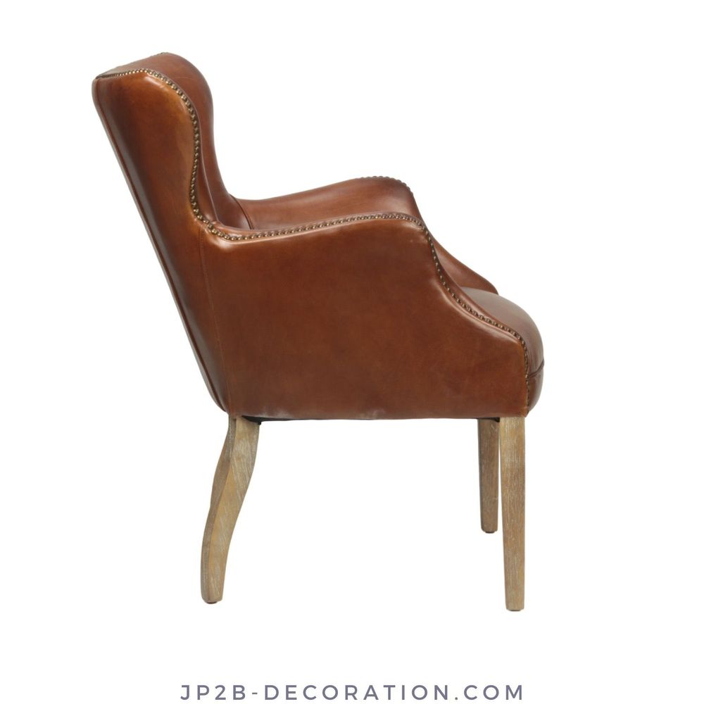 Armchairs - L'invité Cigar Armchair in Leather - Simple and Elegant Design - JP2B DECORATION